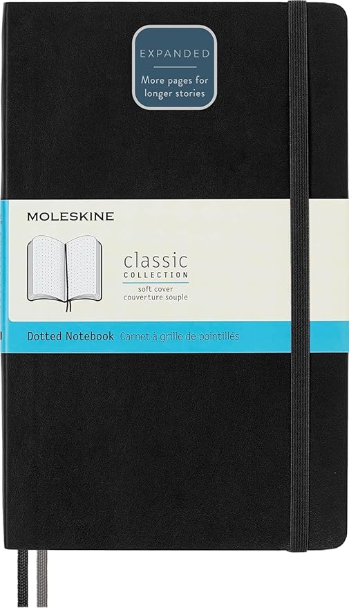 Moleskine Classic Expanded Notebook, Soft Cover, Large (5" x 8.25") Dotted, Black, 400 Pages