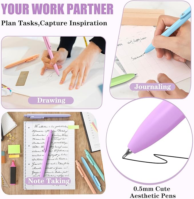 Gel Pens, 8pcs Black Ink Pens 0.5mm Smooth Writing Pens,Cute Color Pens for Journaling Desk Accessories Office School Supplies Gifts for Women Nurses