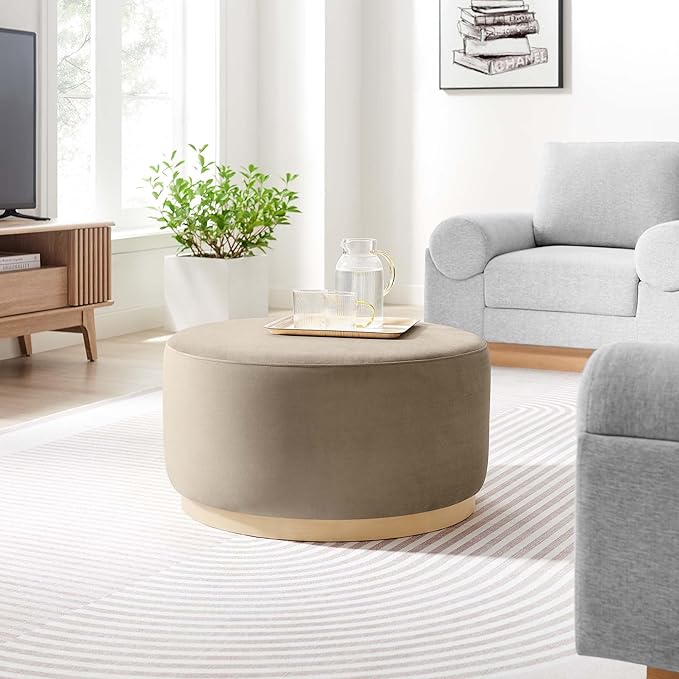 Modway Large 29" Round Performance Velvet Upholstered Upholstered Ottoman