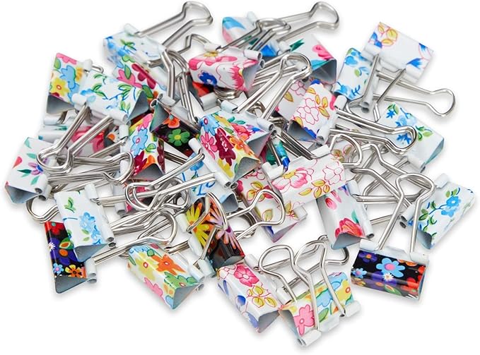Juvale 40-Pack Small Floral Binder Clips - 1.5 x 0.75in Multicolor Iron - Secure Grip for Documents & Notebooks - School Supplies & Office Organization - Small Paper Clips for Files & Planners
