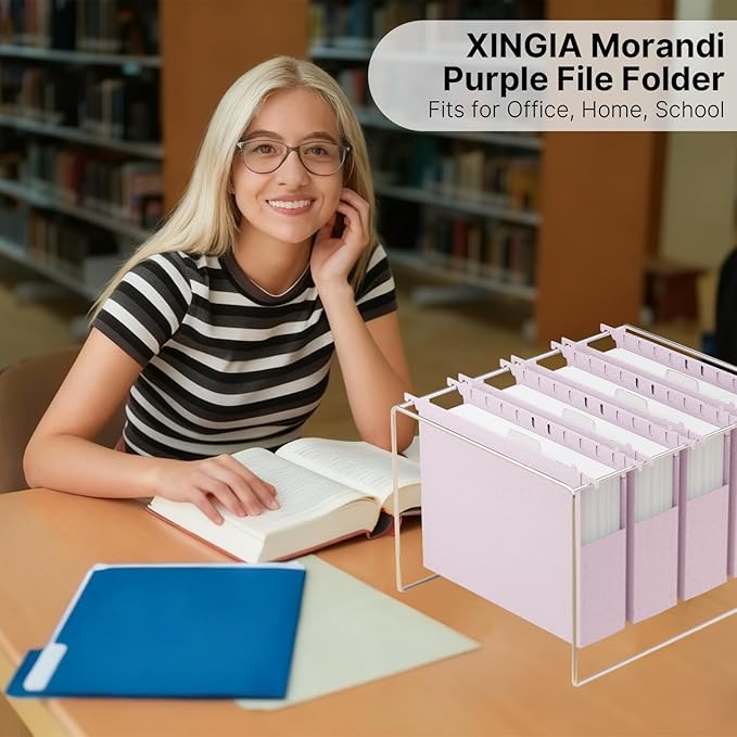 XINGIA Letter Size Hanging File Folders with Tabs,2'' Expansion,12 Pack Heavy Duty Wheat Straw Plastic Hanging Folder,Extra Capacity Filing Cabinet Folders,File Organizer for File Box(Morandi Purple)