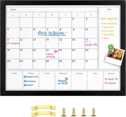 3-in-1 Dry Erase Calendar for Wall, 17x13 inches Magnetic Surface Monthly & Weekly Planner Whiteboard, Dry Erase Board with Black Wood Frame, Hanging White Board Calendar(YL+ZL-BK,4333)