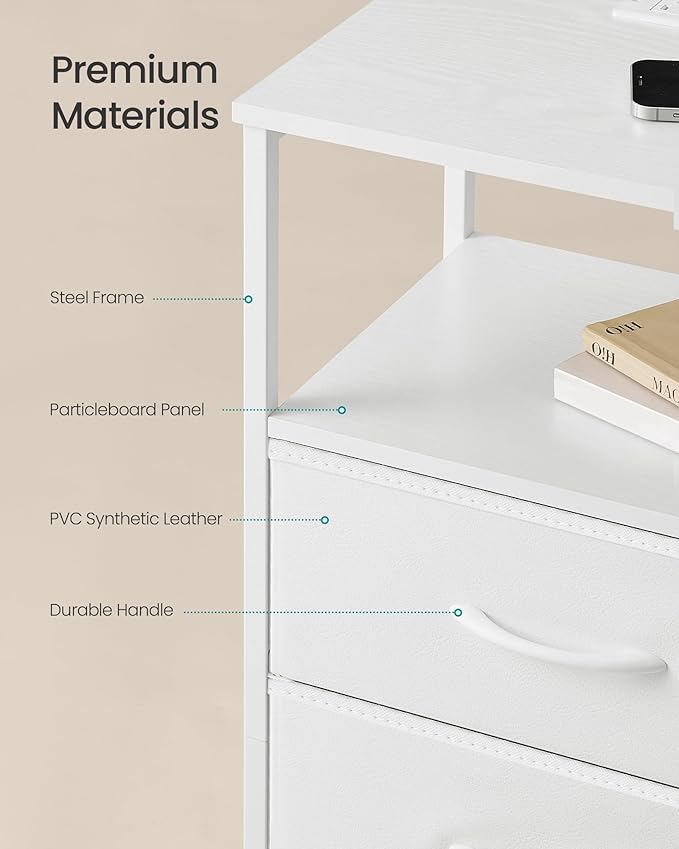 SONGMICS BELLAH Collection - Nightstand with Charging Station and App-Controlled Adjustable LED Lights, Bed Side Table, 3 Drawer and 1 Open Shelf, Bedroom, Cloud White and Snow White ULGS303WH01S