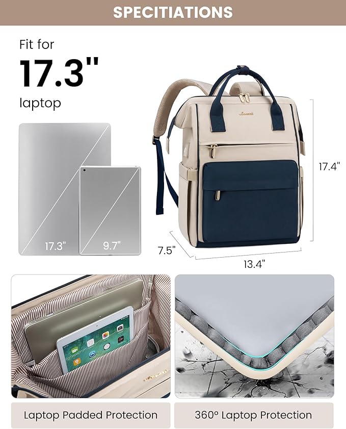 LOVEVOOK Laptop Backpack for Women,17 Inch Work Teacher Nurse Bag,Business Computer Backpack Purse with USB Port,Stylish Casual Daypack for Travel