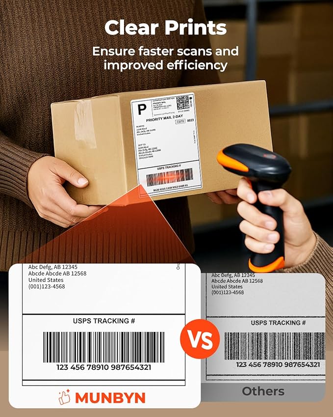 MUNBYN RW403B Bluetooth Shipping Label Printer+4"x6" Direct Thermal Shipping Labels
