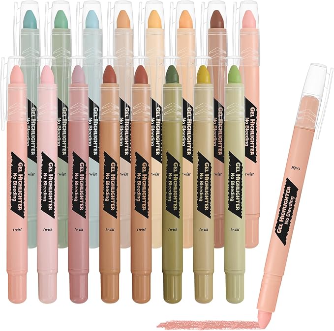 Bible Highlighters and Pens No Bleed Through, 16 Pack Assorted Colors Pastel&Earthy Gel Highlighters, Bible Markers Study Kit Journaling School Supplies with Wax texture（Soft Colors）