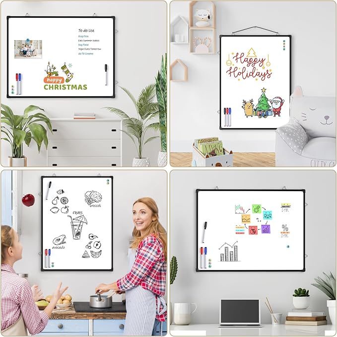 MaxGear White Board for Wall 24" x 18", Double Sided Dry Erase Board, Magnetic White Board Hanging Whiteboard for Home, School, Office, Black Frame