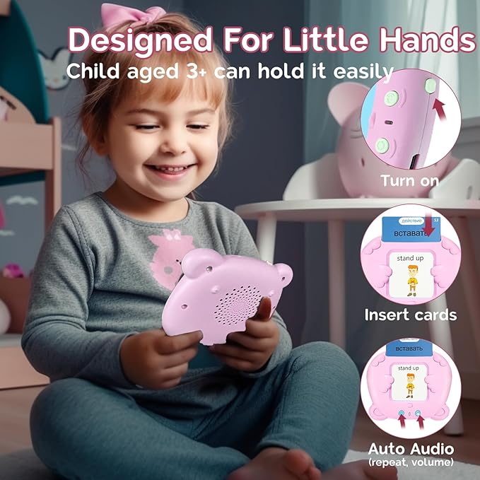 English Flash Cards Bilingual - Russian Talking Flash Cards for Kids, Pocket Speech for Toddlers 3-12, 510 Sight Words of 31 Varieties, Sensory Toys Children with Autism (Russian, Pink)