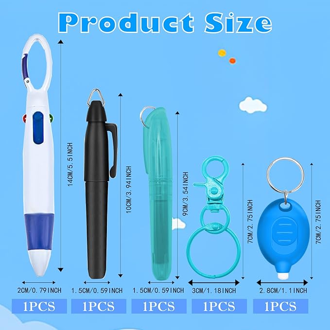 Nurse Pen Set, Badge Reel Pen Include Highlighter, Permanent Marker, LED Keychain Flashlight, Ballpoint Pen, and Nursing Keychain Clip (Blue)