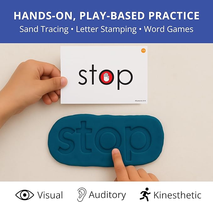 Multisensory Sight Word & Phonics Flash Cards, Set 3 (High-Frequency Words 101-150) - Kinesthetic Learning, Picture-Embedded - Pre-K to Grade 3 - Homeschool & Classroom Use - Model EW-24