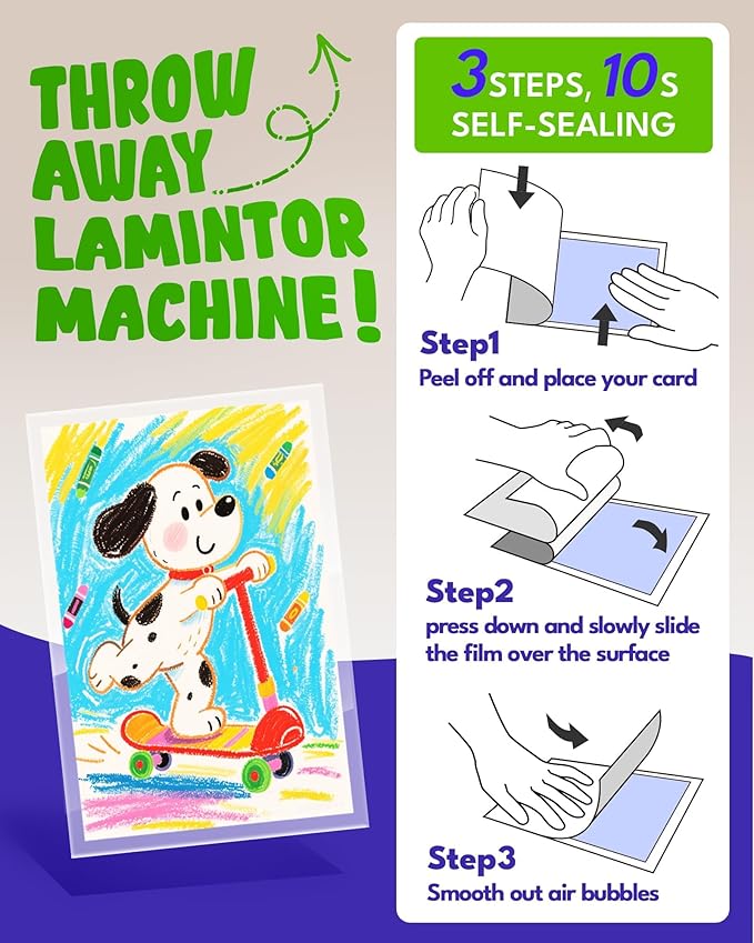 Uinkit 4mil Thick Self Laminating Sheets 8.5 x 11", 60Pack (More Value) Single-Sided Peel & Stick for Teachers, Office & Home Crafting - No Heat Machine Needed