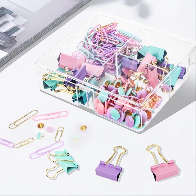 Cute Paper Clips Binder Clips Combo Set, Assorted Size Paper Clips for Office, Cute Office Supplies Set,