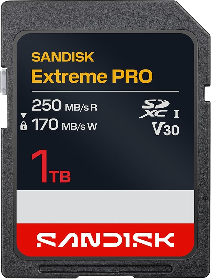 SANDISK 1TB Extreme PRO SD UHS-I Card - Up to 250MB/s Read Speed and 170MB/s Write Speed, 4K UHD, Full HD, U3, and V30 - SDSDXXJ-1T00-GSCIN