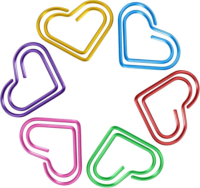 105 Pieces Colorful Paper Clips Metal Heart Shaped Paperclips Cute Fancy Multicolor Small Love Shaped Paper Clips Bulk for Office Stationery, School Supplies, Document Note Sorting, Wedding Decoration