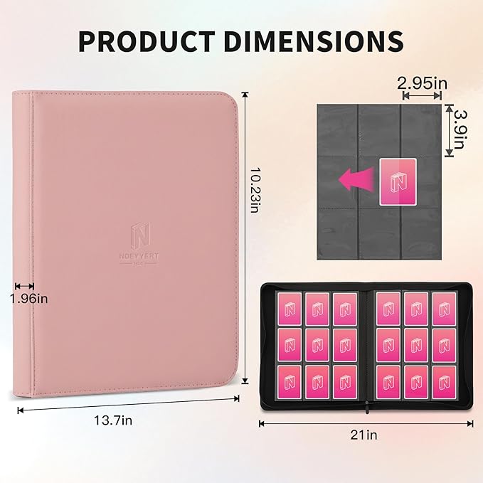 Trading Card Binder, Premium 9 Pocket 540 Double Sided Pocket Collection Binder, Card Album for TCG Card Holder for Game Card, Sports Card, Yugioh, MTG etc(Pink)