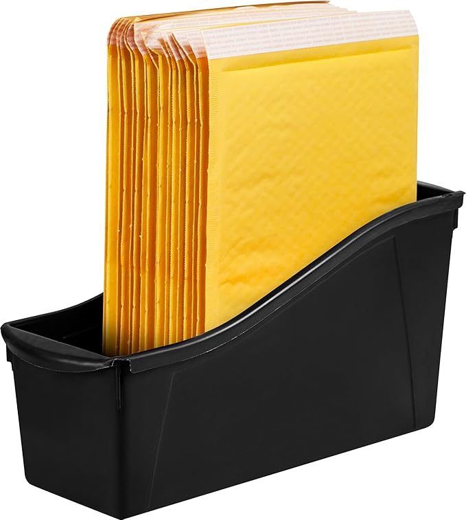 Storex Large Book Bin - Interlocking Plastic Organizer for Home, Office, and Work Space - Black, 6-Pack (70109E06C)