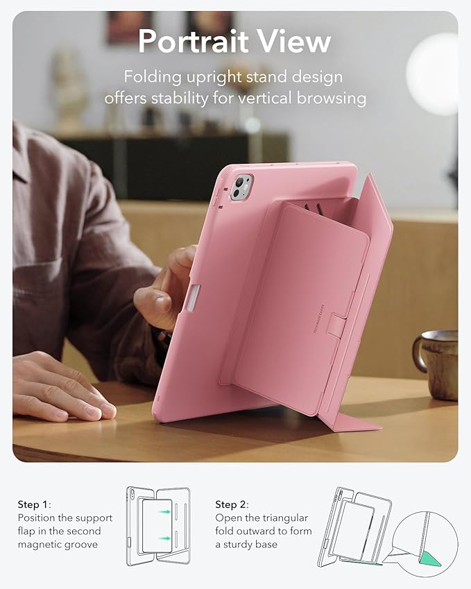 ESR for iPad Pro 11 Inch Case (M5/M4) 2025/2024, Vertical Stand Cover, Multi Stand Angles, Ultra-Stable Case with Pencil Holder, Flip Series, Pink