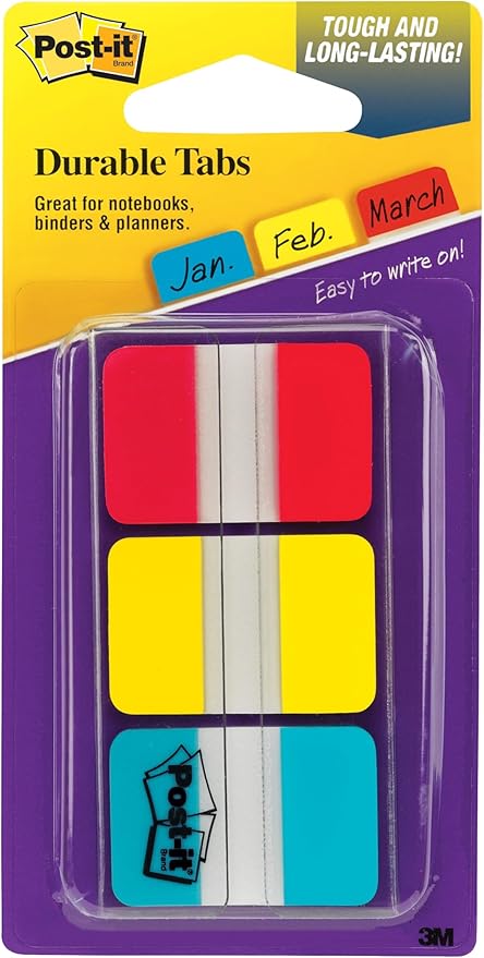 Post-it Tabs, 1 inch Solid, Red, Yellow, Blue, 12 Tabs/Color, 36 Tabs/On-The-Go Dispenser (686-RYBT)