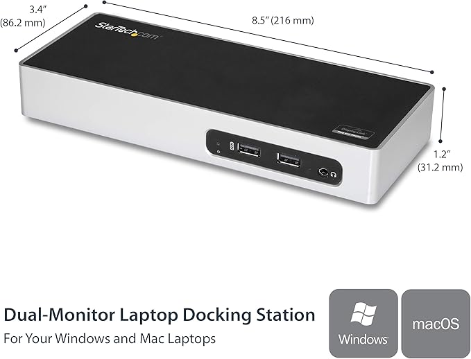StarTech.com USB 3.0 Docking Station - Dual Monitor Laptop Docking Station with HDMI & DVI/VGA Video - 6-port USB 3.1 Gen 1 5Gbps Hub, GbE, Audio - Universal Type-A Dock - Windows & Mac (DK30ADD)
