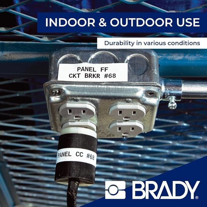 Brady Authentic (M5C-1500-595-WT-BK) All-Weather Vinyl Labels 1.5 in W x 25ft Black on White. for use with BMP51, M510, and M511 Label Printers.