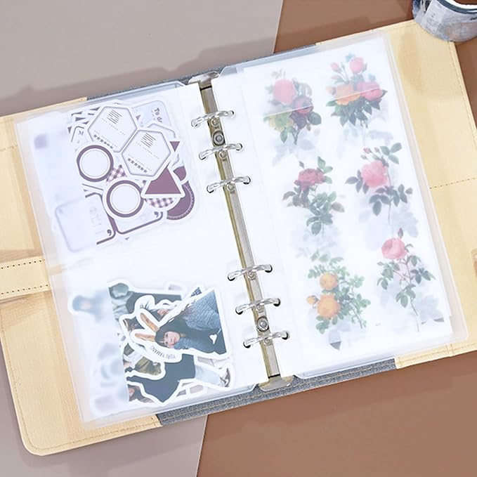 Binder Pockets, 15pcs A5 Size 6 Holes Binder Pockets, [Waterproof PVC Pouch] Premium Clear Binder Zipper Folders Document Filing Bags for 6-Ring Notebook Binder Loose Leaf Bags,-Clear