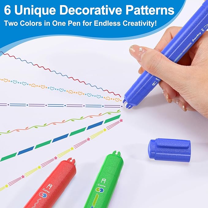 AECHY Dual Tip Glitter Highlighters Set, 6 Colors-Changing Fun Line Style Pens for Writing, Drawing, Sparkle Markers Ideal for Students, Artists, Journaling, Office & School Supplies(6 Pack)