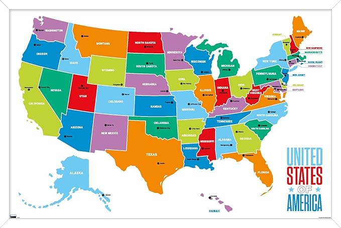 Trends International Map - United States Of America 2022 Wall Poster, 22.375" x 34", White Framed Version