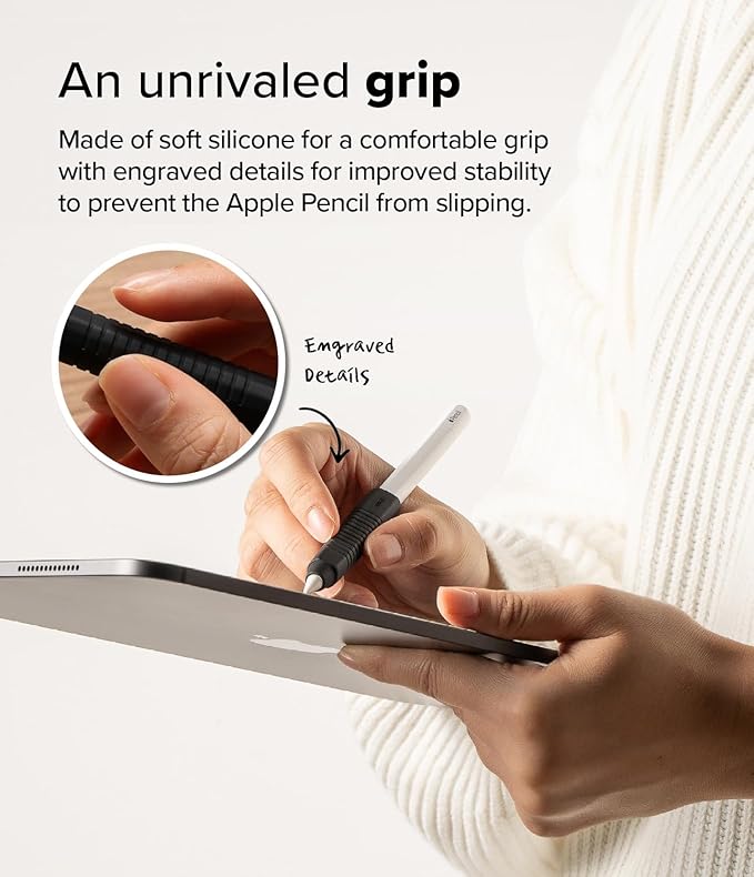 Ringke Silicone Drafting Grip Holder Compatible with Apple Pencil 2nd Generation, Apple Pencil USB-C and Apple Pencil Pro Case, Perfect Grip Silicone Protective Cover Sleeve Accessories - Black