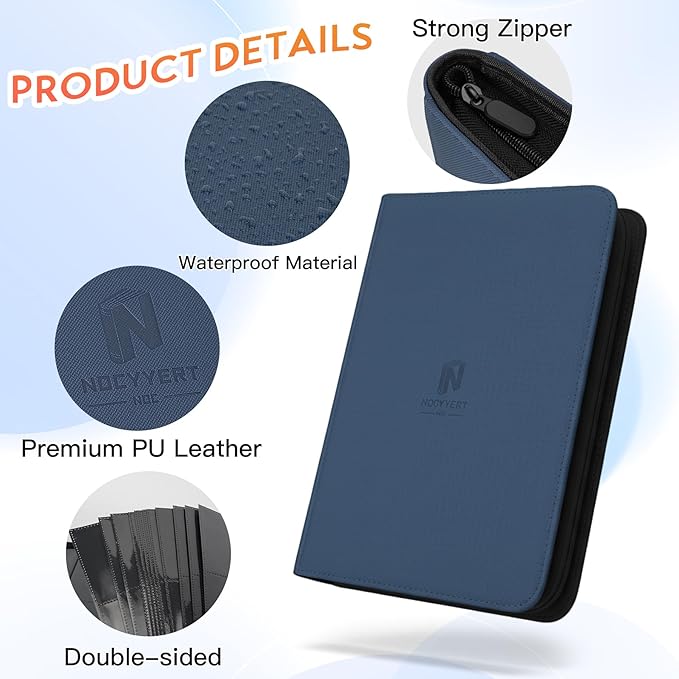 1000+ Pockets Premium Trading Card Binder, 16 Pockets Trading Card Binder Ringless Side Loading Trading,Card Holder Folders for MTG, TCG, Game Cards & Sports Cards(Blue)