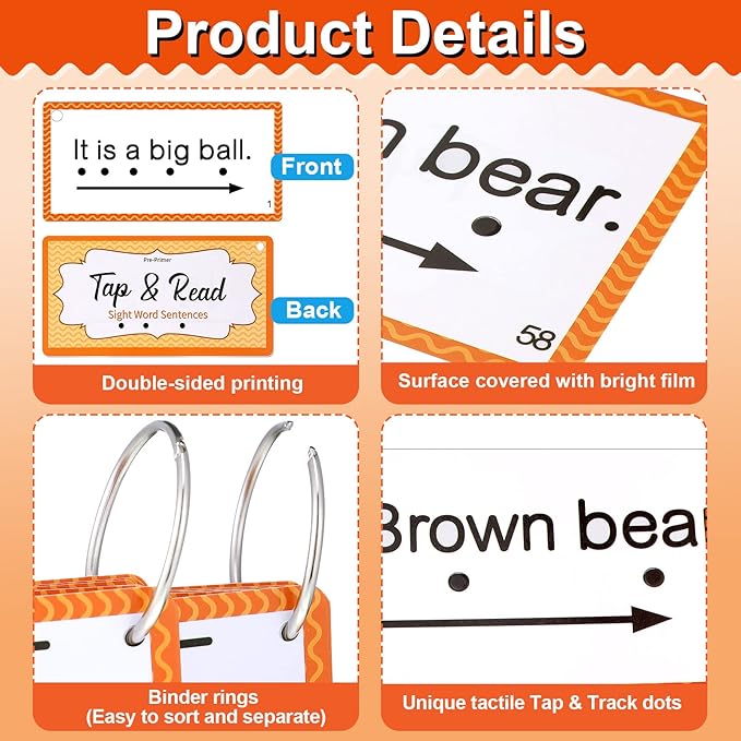 Junkin 60 Pcs Sight Word Sentence Cards Phonics Flash Cards for Kids Kindergarten Preschool, Education Sight Word Games Flashcards for Early Childhood Home School Daily Sentence Building Reading Toy