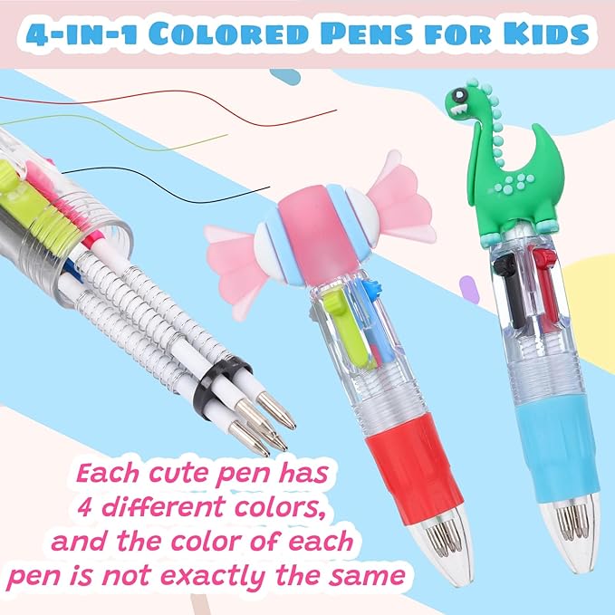 BESARME 16 Pcs Fun Pens for Kids, Multicolor Pens in One Valentines Classroom Gifts for Students 4-in-1 Cute Pen Bulk for Birthday Party Favors