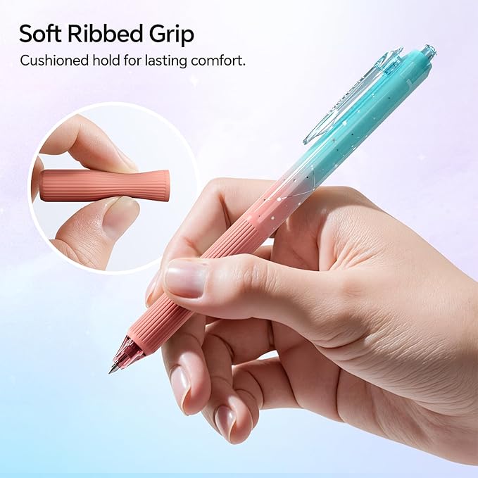 WRITECH Gel Pens Fine Point: Blue Ink 0.7mm Retractable 4ct Smooth Writing with Aesthetic Gradient Color Barrel for Journaling Note Taking Silent Click No Smear Nebula Pen Set