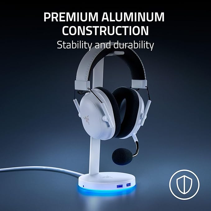 Razer Base Station V2 Chroma Headphone Headset Stand Holder: Chroma RGB Lighting - Taller Stand & Anti-Slip Ledge - USB Charging Ports - Anti-Slip Rubber Base - 3.5mm Port + Built-in DAC - Black