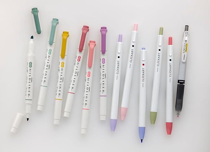 Zebra Pen - Premium 12-Pack Journaling Set - No Bleed Highlighters, CLiCKART Pens & SARASA Gel Pen - Assorted Colors for Note-Taking, Bible Study, Bullet Journaling and Creative Planning (14012)