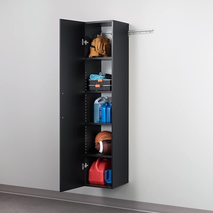 Prepac HangUps Narrow Wall Mounted Garage Storage Cabinet, Tall Storage Organizer Cabinet, 15" W x 72" H x 16" D, Black