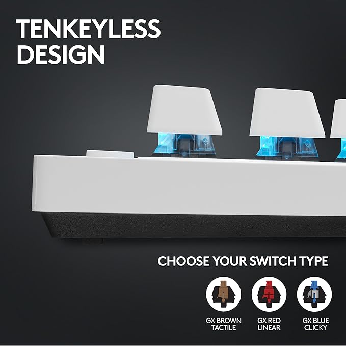 Logitech G PRO X TKL Lightspeed Wireless Gaming Keyboard, Ultra-Portable Tenkeyless Design, LIGHTSYNC RGB, PBT keycaps, Tactile Switches (GX Brown) - White