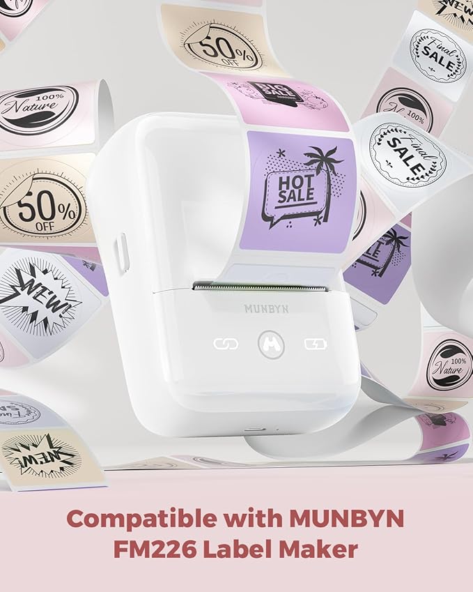 MUNBYN 2 Inch Round Thermal Labels, Color Thermal Sticker Labels for Canning, Baking, 150 Sheets/1 Roll