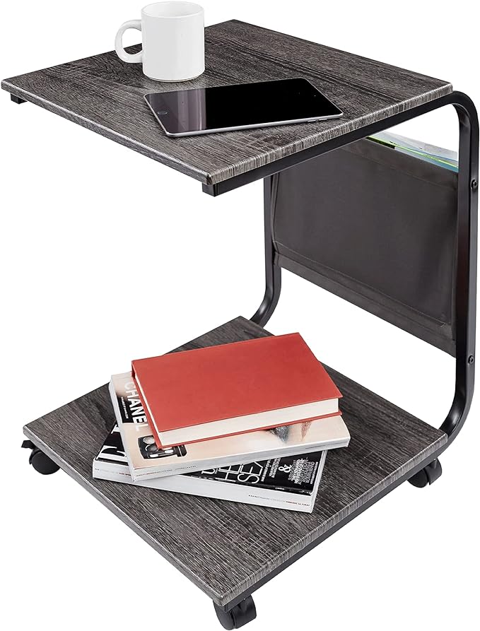 Seville Classics Airlift Height Adjustable Mobile Rolling Laptop Cart Computer Workstation Desk, Table for Home, Office, Classroom, Hospital, w/Wheels, Black, Tilt w/Side Table (28") (New Model)
