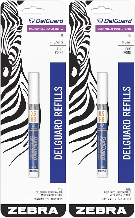 Zebra Delguard #2 Mechanical Pencil Lead Refill, 0.5 Mm, Hb, Black, 12/Tube (Pack of 2)