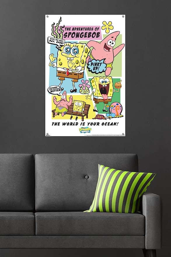 Nickelodeon SpongeBob SquarePants - Ocean Comic Wall Poster with Pushpins, 34L" x 22.4W", Premium Poster & Push Pin Bundle