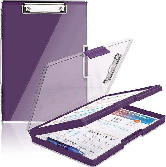 SFLHHDM Clipboard with Storage,Heavy Duty Clip Boards 8.5x11 with 2 Storage Case,Clear Visible Panel Storage Clipboards,Side Opening Nursing Clipboard Folder for Office Supplies-Dark Purple