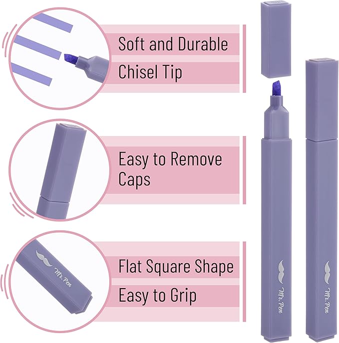 Mr. Pen Aesthetic Highlighters, 8 pcs, Chisel Tip, Assorted Colors, No Bleed Bible Highlighters (Pack of 2)