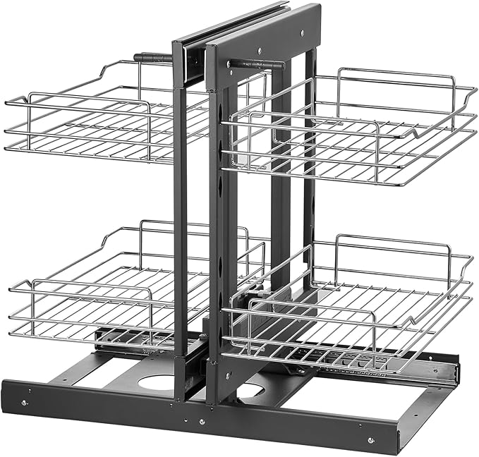 VEVOR Min 15" W Opening Blind Corner Pull Out Organizer, 2 Tier 4 Shelf Kitchen Cabinet Organizer, Chrome Carbon Steel Storage Basket, Slide Out Storage Organizer, Left & Right Open Compatible