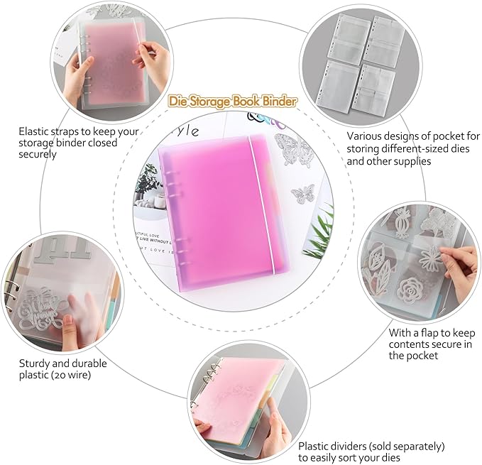 BAOFALI 3Pcs/Set A5 6 Ring Binder Cover Clean Transparent Soft PVC for Refillable Notebook Shell withMatte surfaceforStamp & Die Storage (Purple)