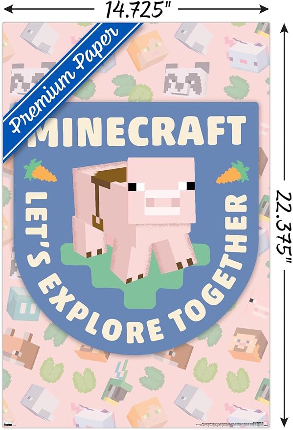 Trends International Minecraft - Let's Explore Together Wall Poster, 22.4L x 14.7W, Premium Poster & Mount Bundle