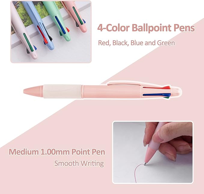 Multicolor Ball Point Pens 4-in-1 Colored Pens (1.0mm) Assorted Inks 4-Color Ballpoint Pen (18 pack)