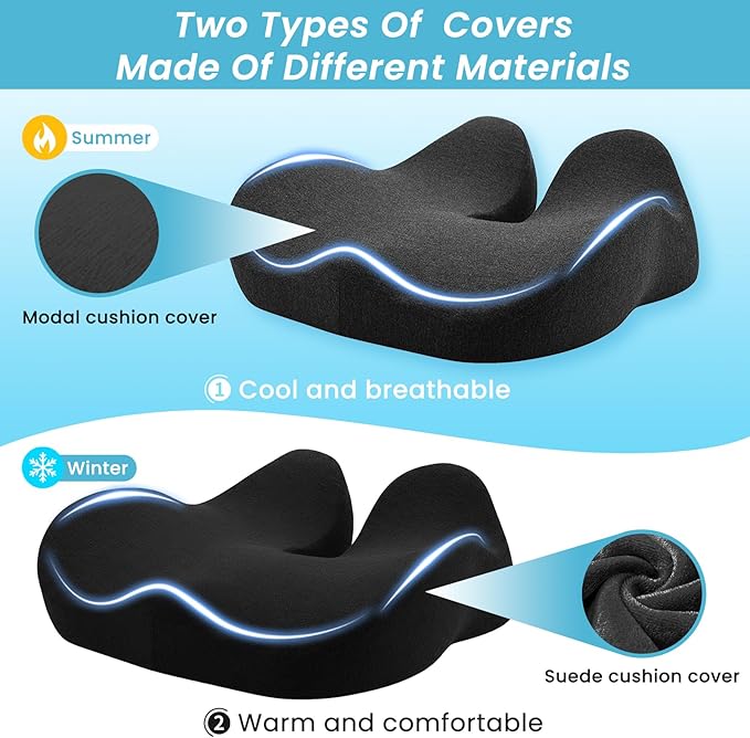 Memory Foam Seat Cushion，Ergonomic Office Chair Cushion，Coccyx Cushion for Tailbone Pain Relief Butt Pillow for Long Sitting，Suitable for Gaming Chair Car Seat Wheelchair