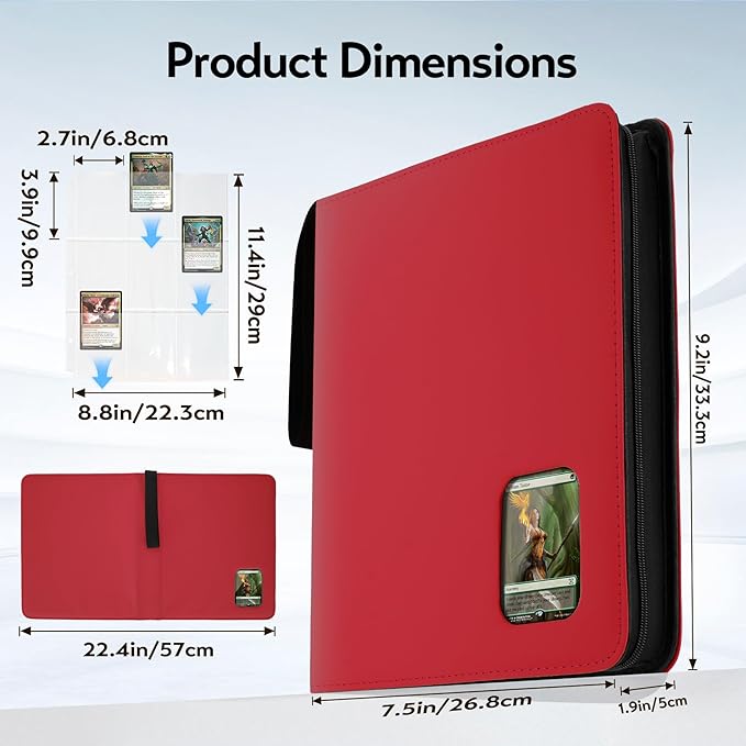 Card Binder 9 Pocket, Trading Card Binder with Clear Window Design, 720 Double Sided Pocket PU Collection Binder, Card Albums for MTG, TCG, and Sports Cards(Red)