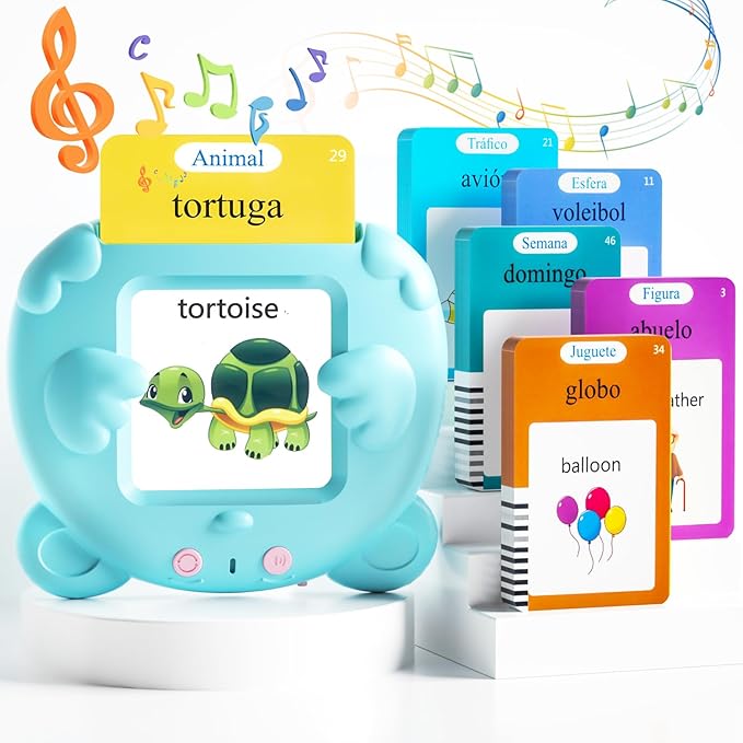 Spanish & English Talking Flash Cards for Toddlers, 510 Sight Words Bilingual Learning Toys for Children, Autism Pocket Speech Therapy Toys, Español Vocabulary Educational Flashcards