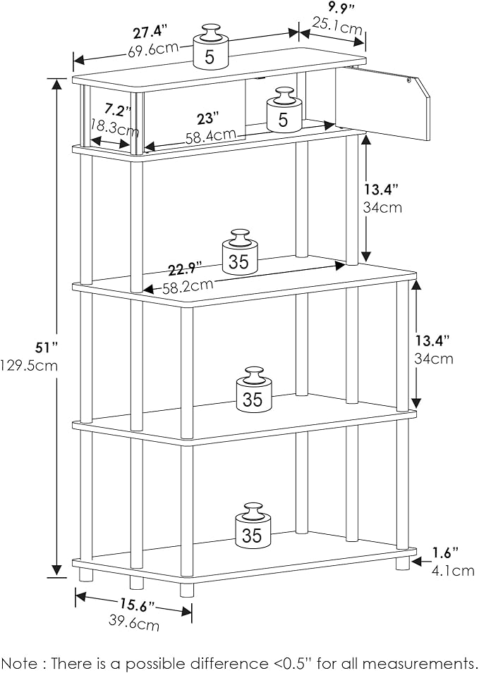 Furinno Turn-N-Tube 3-Tier Toolless Multipurpose Printer Stand Display Storage Shelf